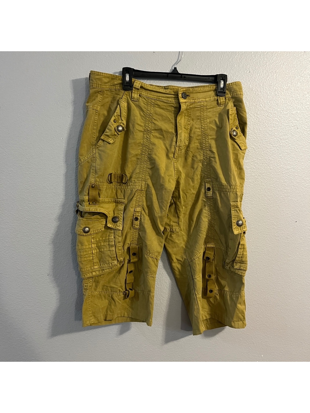 X-Ray Cargo Shorts Mens 36 Mustard Y2K Utility Multi Pocket Baggy Techwear